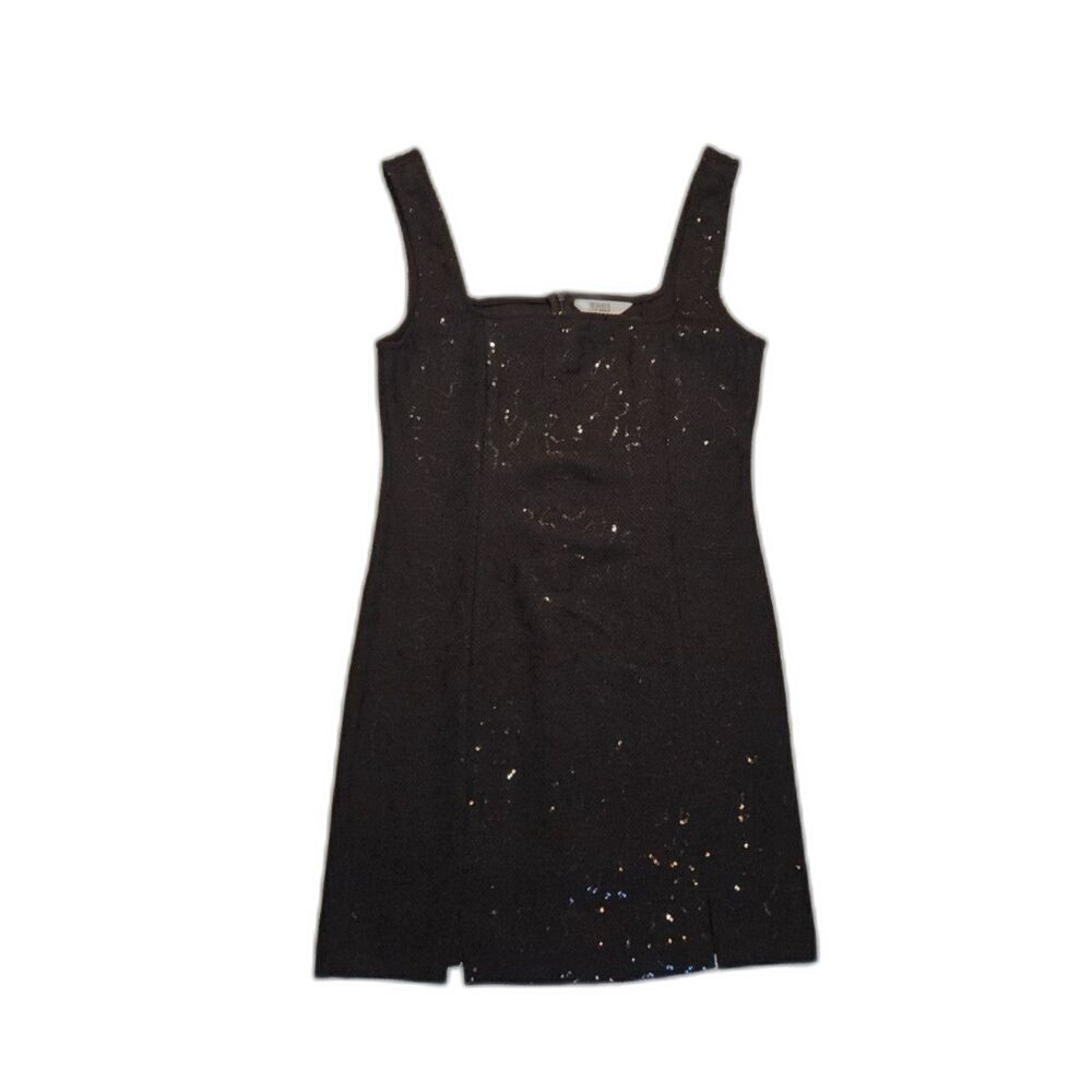 BB Dakota Steve Madden Sequin Dress 4 Black Textured Mesh Mini Slit Cocktail